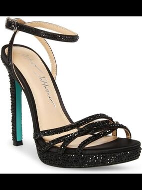 Betsey Johnson rhinestone Glitter Open Toe Ankle Strappy High Heel Sandals 6.5 M